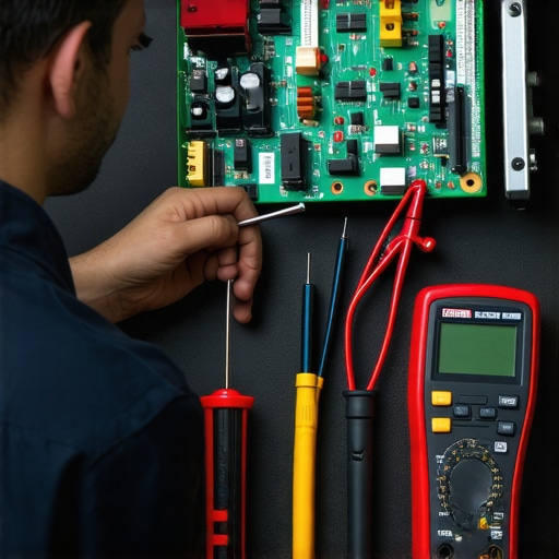 Technician using multimeter to diagnose oven control board