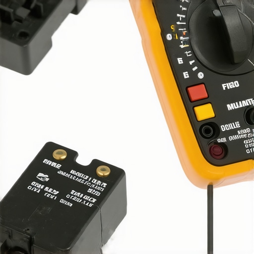 A multimeter with probes testing an oven relay coil in resistance mode