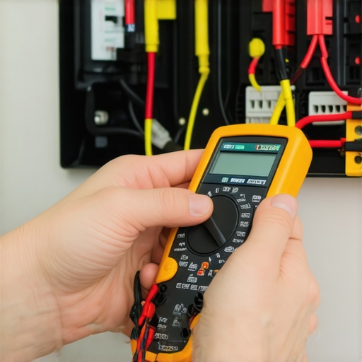 Person testing appliance relay with a multimeter for maintenance