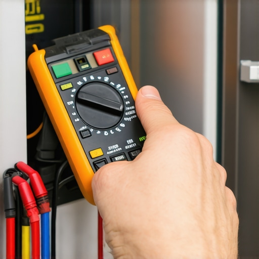 Using a multimeter for appliance diagnostics A person testing a refrigerator component with a digital multimeter.