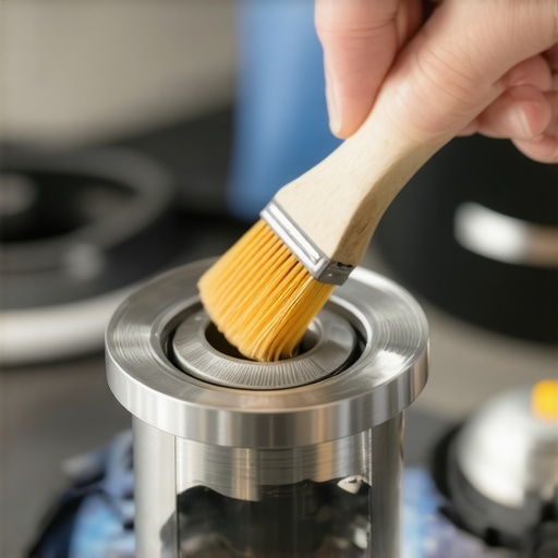 Hand cleaning clogged gas burner ports with a small brush and toothpick.