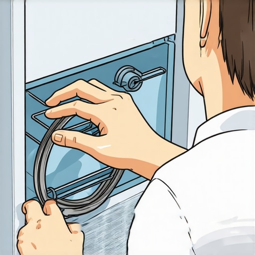 Person checking refrigerator drain hose and door gasket for leaks