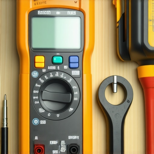 Multimeter and thermal camera on a workbench for appliance troubleshooting.
