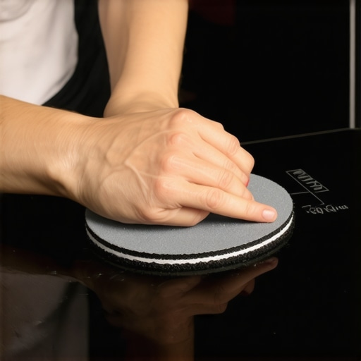 Person repairing a scratched glass cooktop with a buffing pad