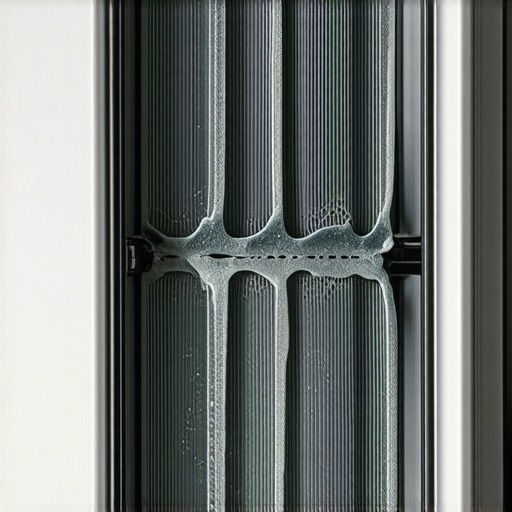 Close-up of freezer coils showing frost buildup indicating potential problems.