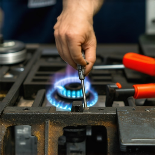 Technician testing gas stove igniter components with a multimeter