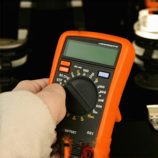 Person using a multimeter to check resistance on a stove's heating element terminals.