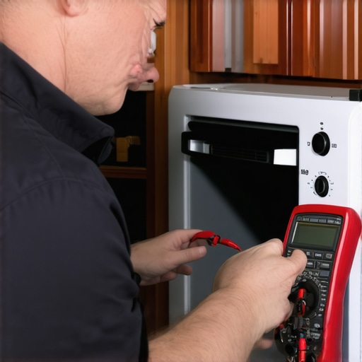 Technician using a multimeter to diagnose refrigerator or oven issues