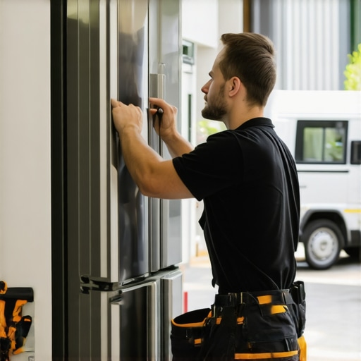 Technician working on a fridge in a home during holiday hours