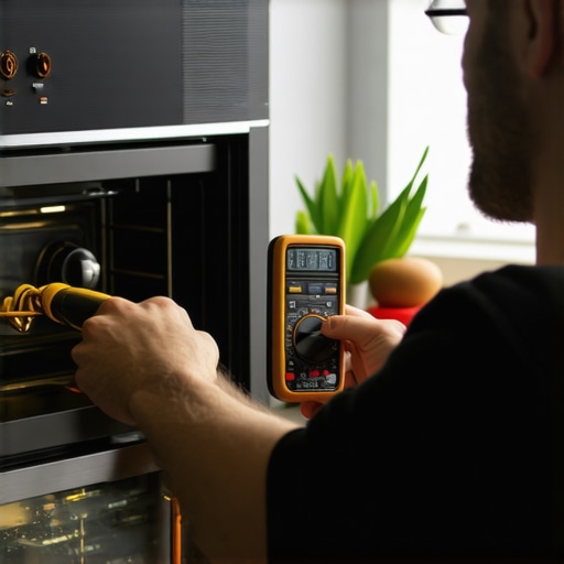 Testing Oven Heating Element with Multimeter Technician measuring oven's heating element with multimeter