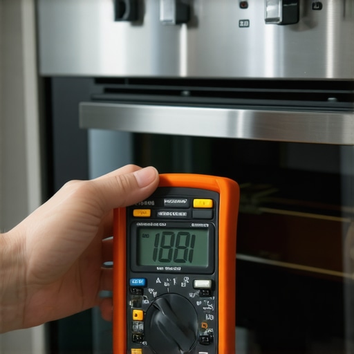 Testing Oven Safety Valve with Multimeter Person using a multimeter to test an oven safety valve.