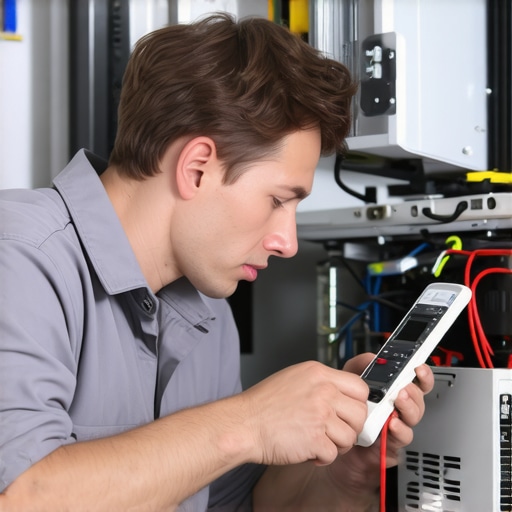 Testing Refrigerator Fan Motor with Multimeter Technician using a multimeter to check the fridge's fan motor during repair