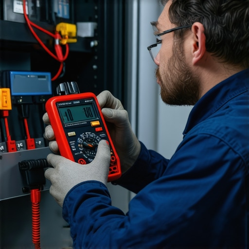 Tools for Precision Appliance Diagnostics Technician measuring appliance components with digital multimeter and infrared thermometer.