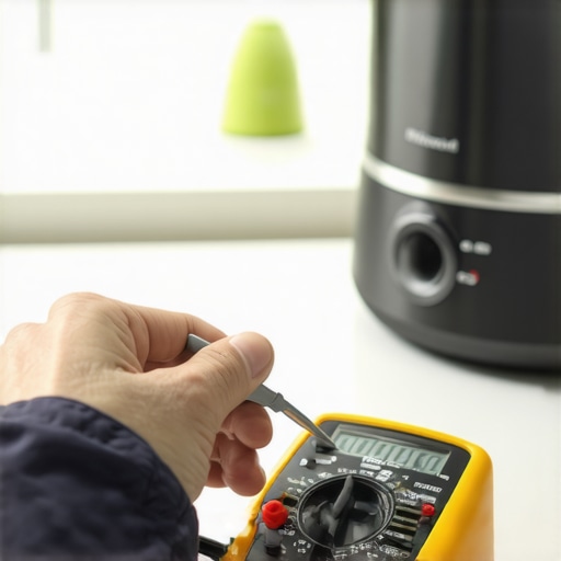 Using a Digital Multimeter for Appliance Diagnostics A technician's hand holding a multimeter testing a refrigerator control board