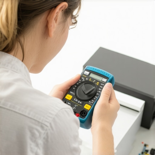 Using a Multimeter for Appliance Diagnostics A technician measuring electrical resistance with a multimeter on an appliance part