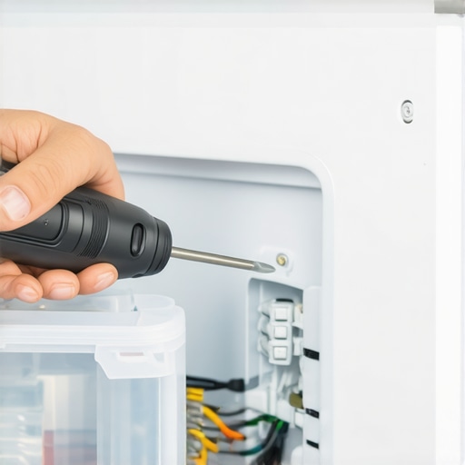 Close-up of DIY refrigerator thermostat removal and diagnostic check