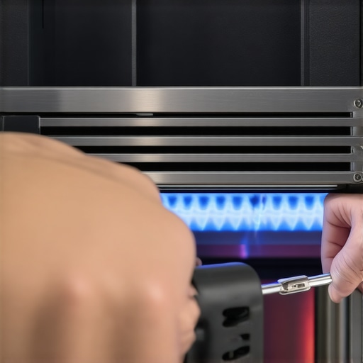 Technician calibrating the gas oven air shutter to fix burner noise.