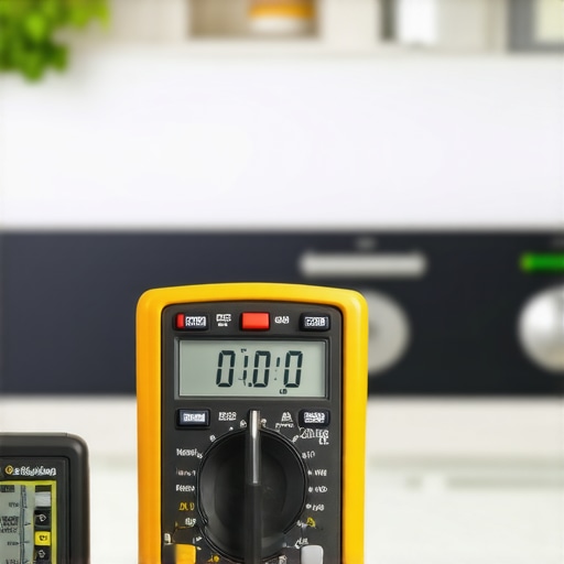 Technician testing oven element resistance with a multimeter to diagnose heating issues.