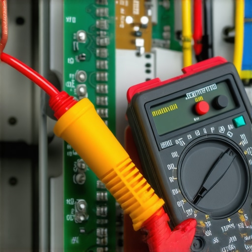 Close-up of a technician testing an oven control board with a multimeter probe to diagnose heat damage.