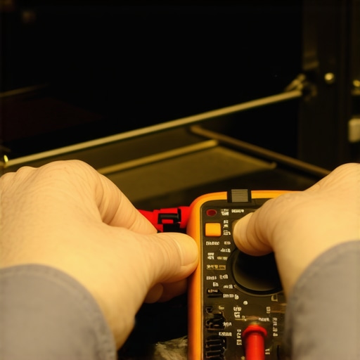 Technician testing a scorched oven control board with a multimeter