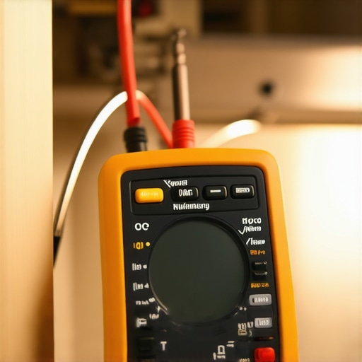 A technician using a digital multimeter to test an oven element for a ground fault.