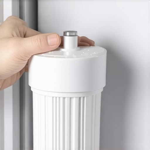 Hands removing a water filter from a modern refrigerator to troubleshoot water taste issues