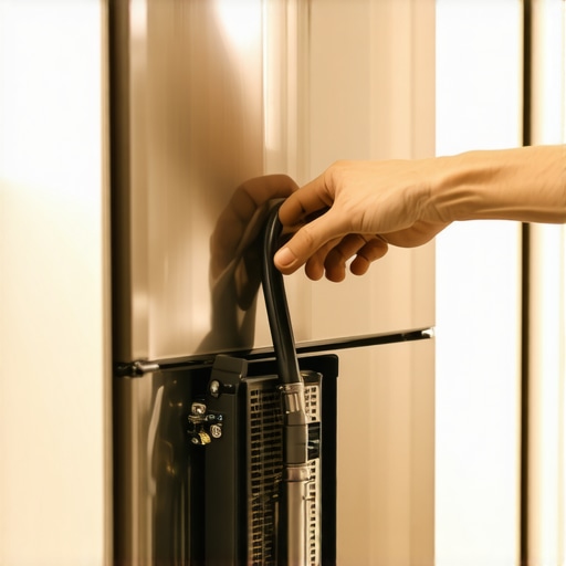 Homeowner cleaning dust from refrigerator condenser coils to prevent compressor failure