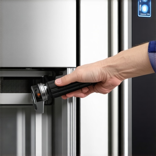 Cleaning Refrigerator Condenser Coils for Maintenance A homeowner using a vacuum to clean refrigerator coils to prevent compressor overheating.