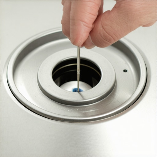 A person cleaning the small gas holes on a stove burner to fix ignition delay.