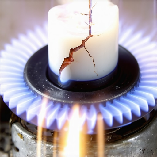 Close up of a cracked gas stove igniter with a misdirected spark