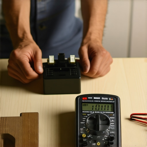 A close-up of a DIY repair enthusiast testing a refrigerator start relay component with a multimeter.