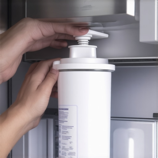 A person installing a new water filter in a refrigerator to fix slow water flow.