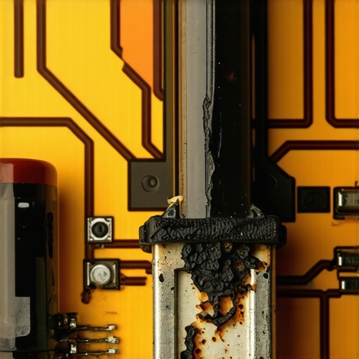 Close-up of a burnt circuit board from an oven destroyed by a self-clean cycle.