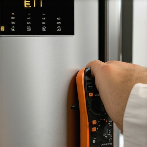 Decoding Refrigerator Error Codes A technician using a multimeter to diagnose a digital error code on a refrigerator control panel.