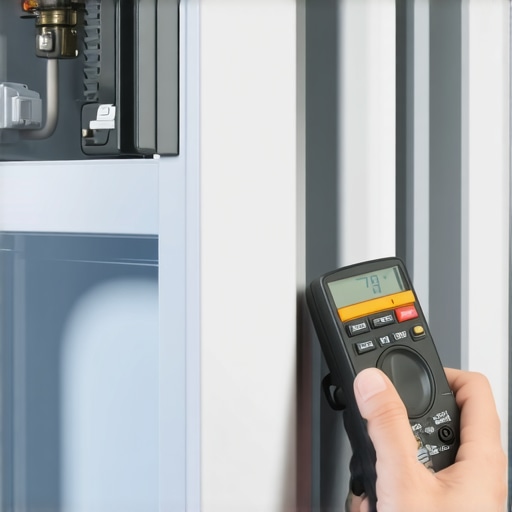 Technician using a multimeter to test the electrical continuity of a refrigerator water inlet valve.