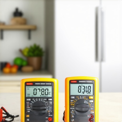 Multimeter and infrared thermometer for refrigerator and oven repair diagnostics