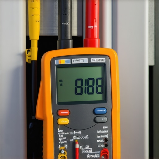 A digital multimeter testing a refrigerator compressor for electrical continuity.
