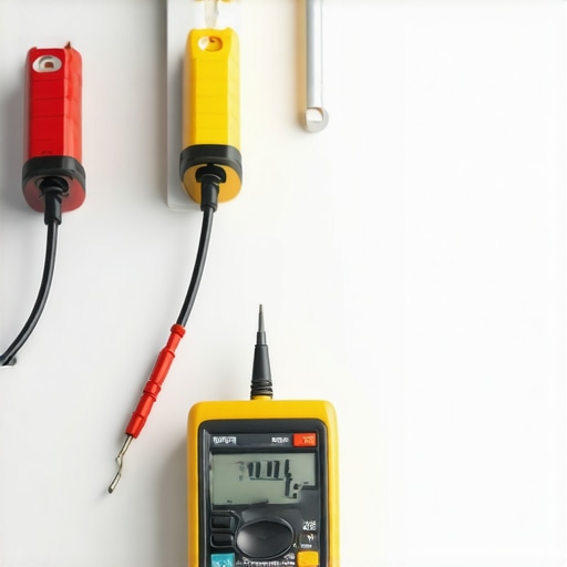 A technician using a multimeter to check for electrical shorts on an oven's rear panel.
