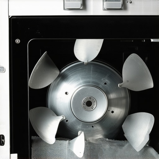 Oven convection fan blade with visible wear marks from rubbing against the back panel