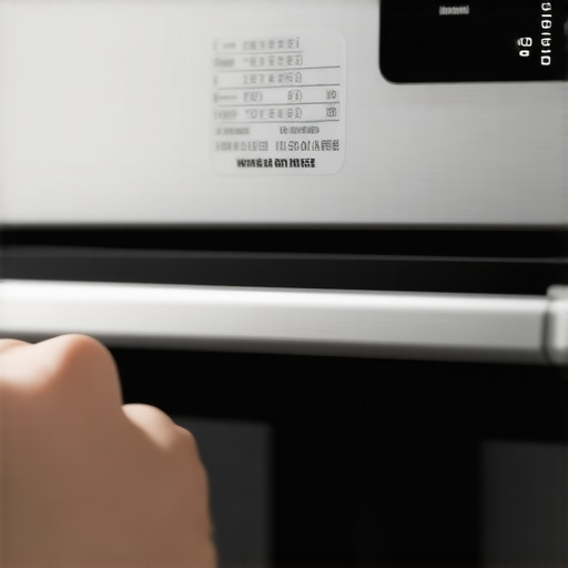 A person pointing to the model number identification sticker on an oven door frame.
