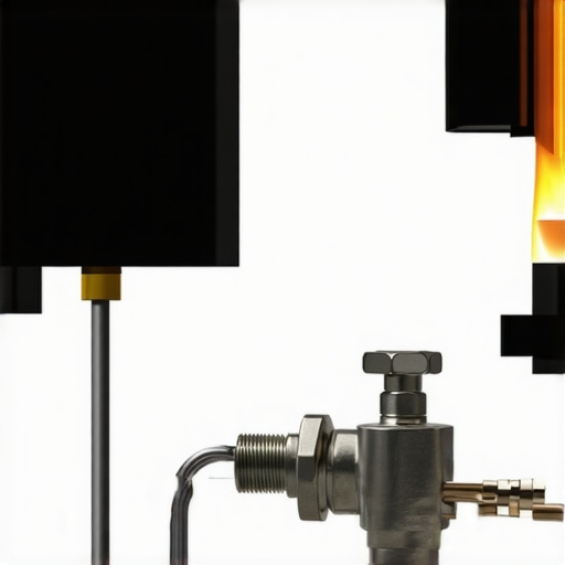 Close-up of a glowing gas oven igniter and the safety valve assembly inside an oven.