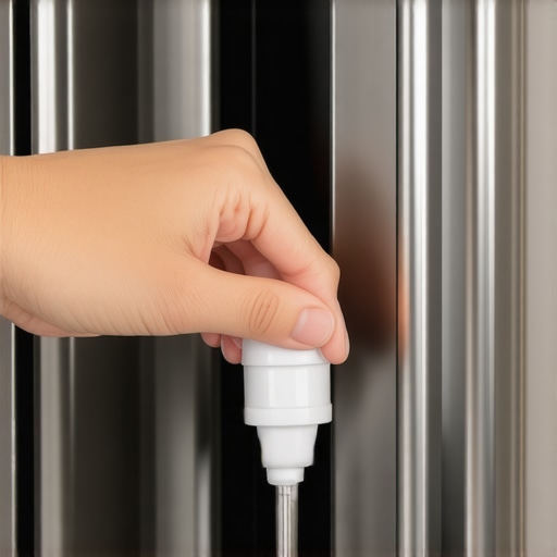 A hand inserting a plastic bypass plug into a refrigerator filter housing for diagnostic testing.