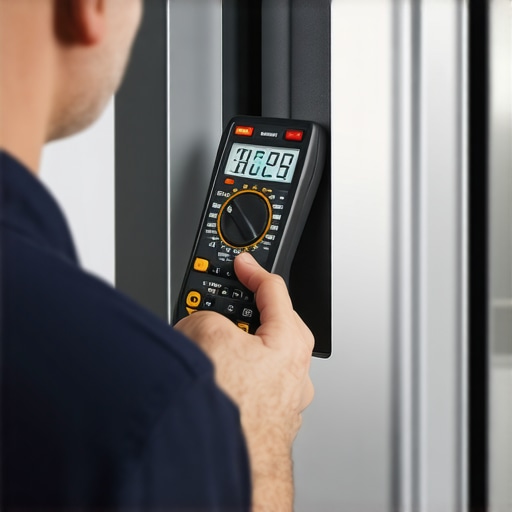A technician using a multimeter on a refrigerator control board to verify an error code.