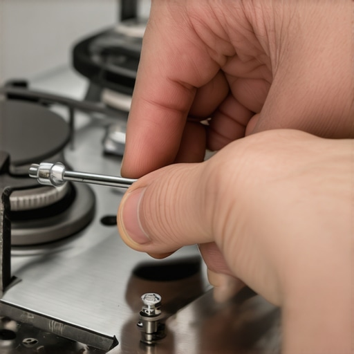 Hand removing screw from stove control panel for repair
