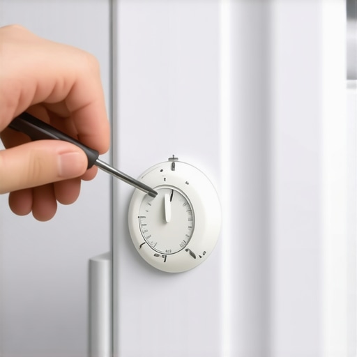 A close-up of a hand using a screwdriver to test a refrigerator defrost timer dial.