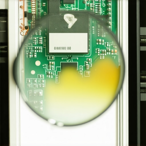 Close-up of a refrigerator circuit board showing a small electrical failure point under a magnifying glass.