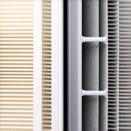 A side-by-side comparison of a clean new refrigerator air filter and a dirty used one.
