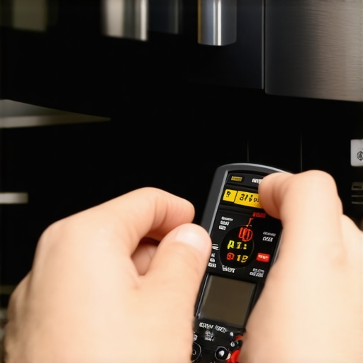 Technician testing an oven control board damaged by high heat to prove a warranty claim.