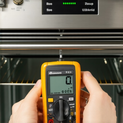 Technician using a multimeter to test an oven sensor for proper resistance readings