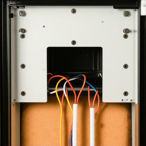 Close-up of oven bake element terminals and wiring behind the oven cavity.